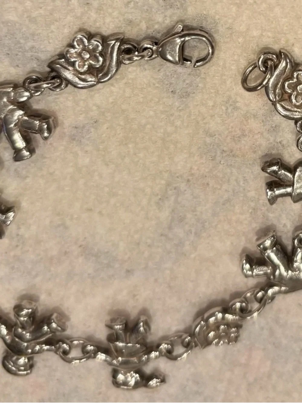 JAMES AVERY Retired Children and Flowers Link Charm Bracelet Fine Sterling Y13R